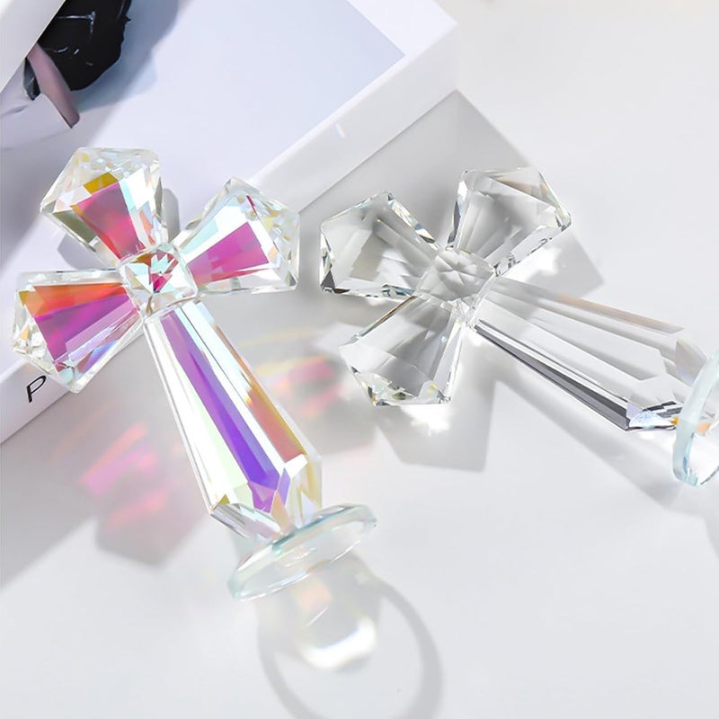 Rotroyce Hand-Carved Crystal Cross Desk Decor - 6 Inch Spiritual Gift for Christians, Clear K9 Crystal Religious Figurine with 360° Faceted Design (Transparent & Multicolored) - Image 4